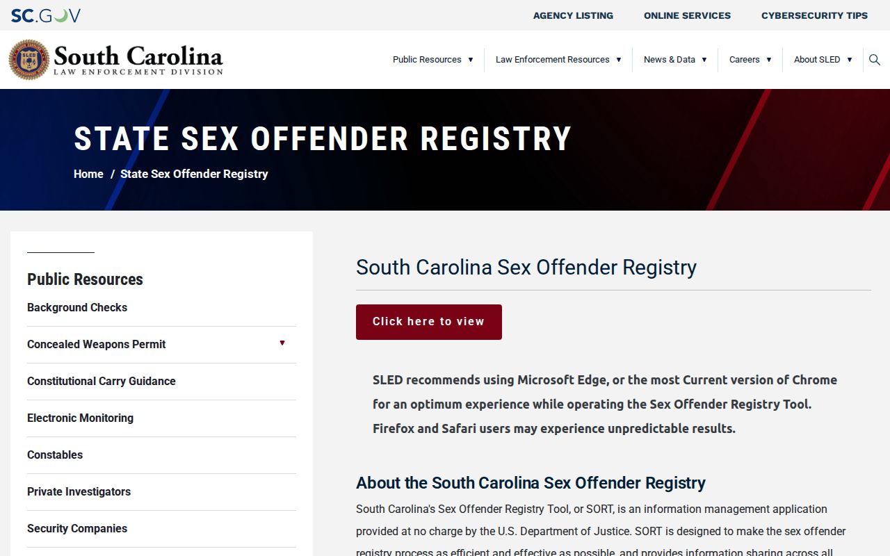 Goose Creek residents directory SLED registry conditions