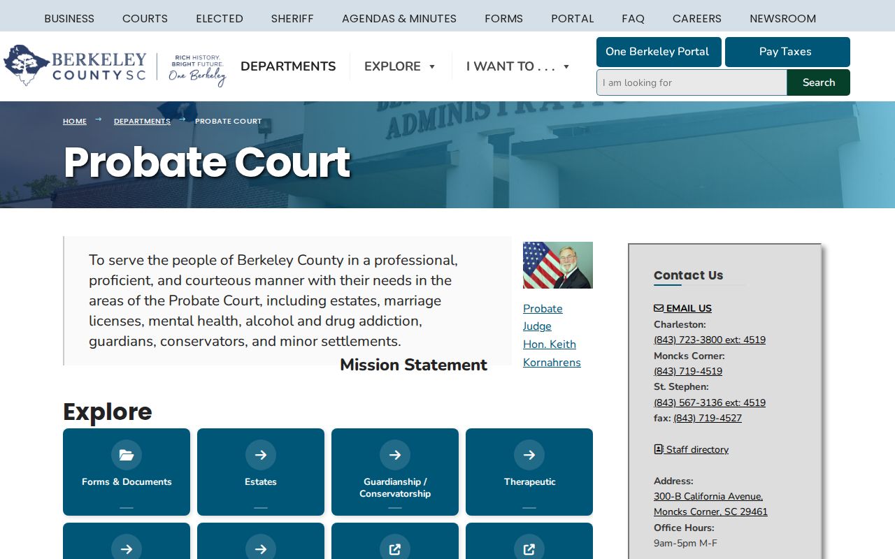 Goose Creek previous residents estate research at Berkeley County Probate Court