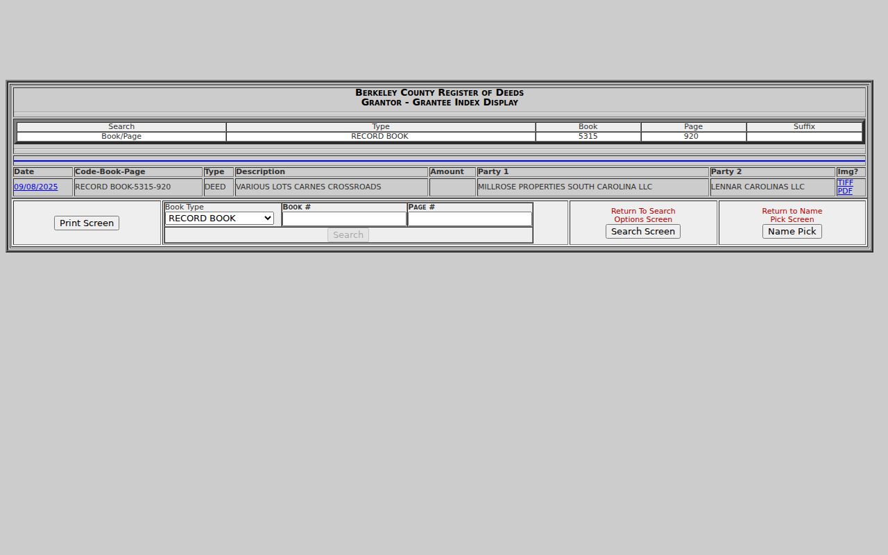 Goose Creek previous residents deed trail in the Berkeley grantor-grantee index