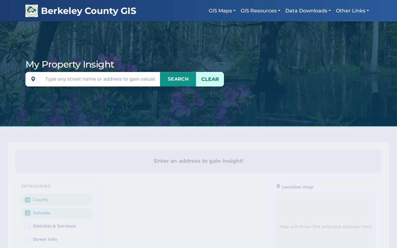 Goose Creek street directory Berkeley County address entry screen