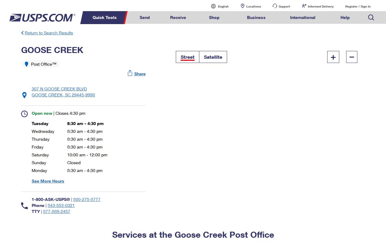 Goose Creek ZIP code directory USPS Goose Creek Post Office record